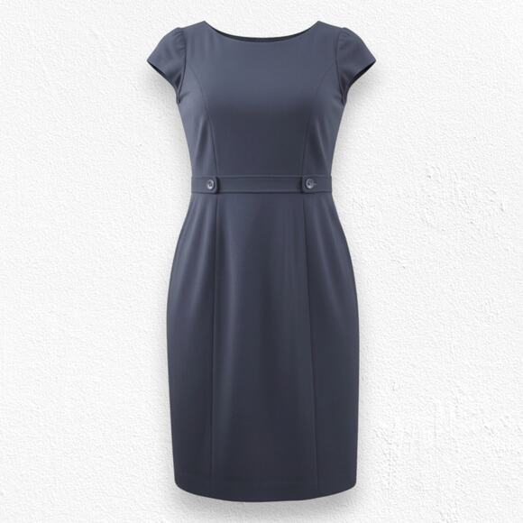 Talbots Dresses & Skirts - Talbots Navy Sheath Dress Italian Knit Fabric Cap Sleeve Button Waist Size 14